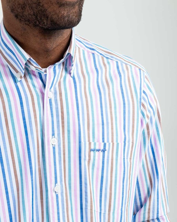 Chemise coton rayures colorées à manches longues blanc