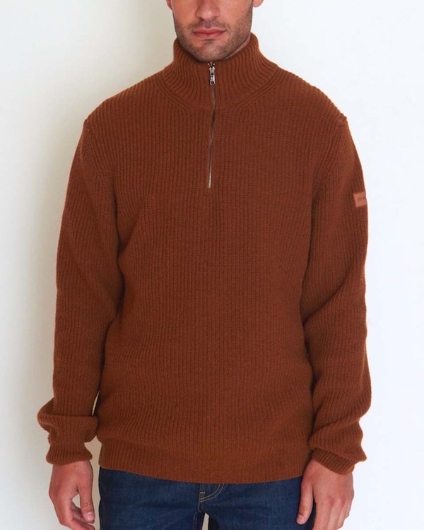 Pull col camionneur zippé uni en côte anglaise lambswool Pull col camionneur zippé uni en côte anglaise lambswool