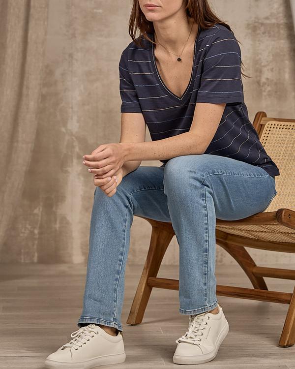 T-shirt col V rayé bleu