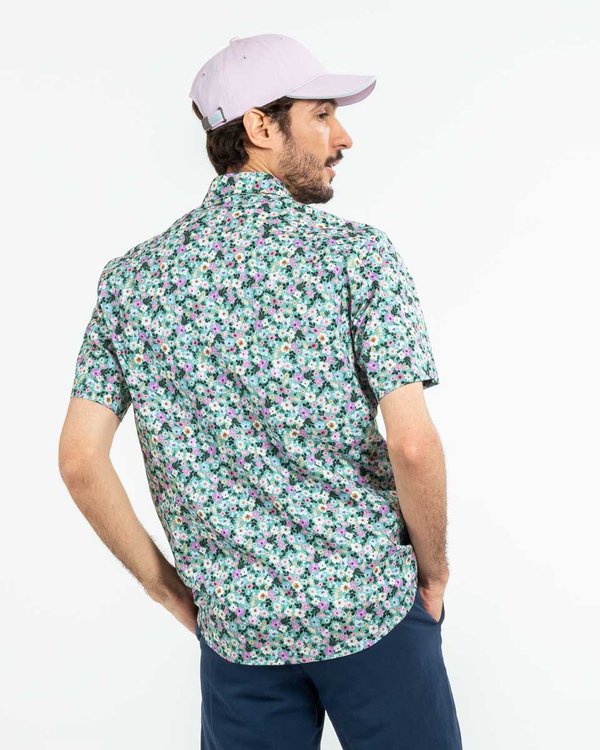 Chemise imprimée manches courtes en coton vert