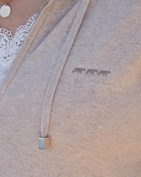 Cardigan à capuche confort en coton et cachemire beige Cardigan à capuche confort en coton et cachemire beige