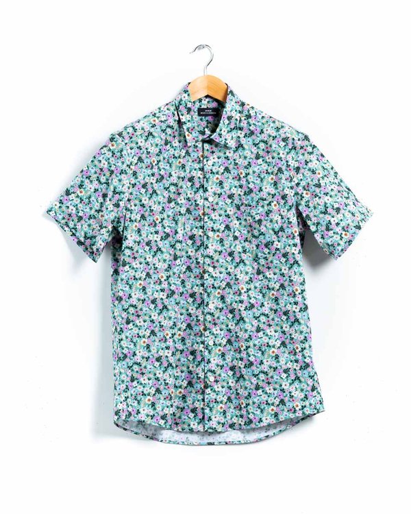 Chemise imprimée manches courtes en coton vert