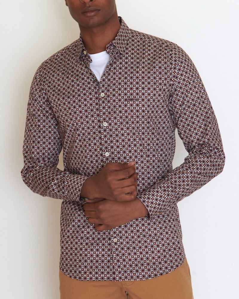 Chemise manches longues fantaisie imprimé petits ronds rouge Chemise manches longues fantaisie imprimé petits ronds rouge