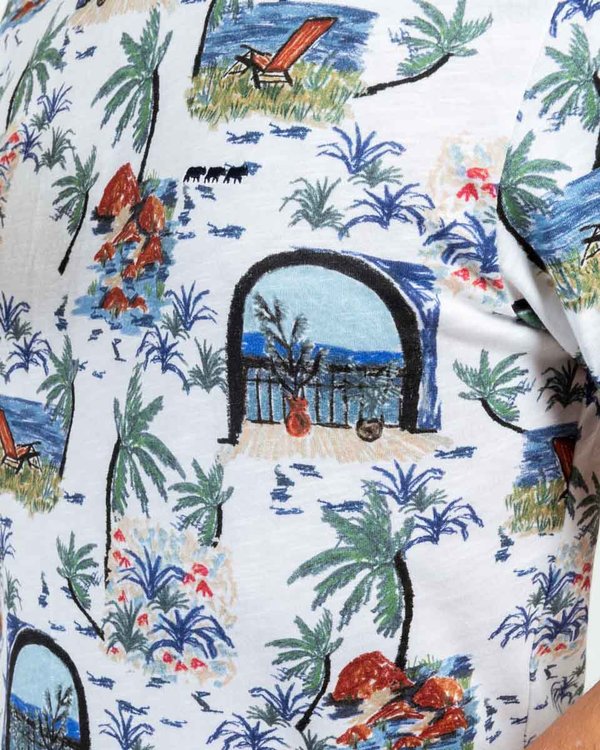 T-shirt manches courtes motif estival en coton blanc