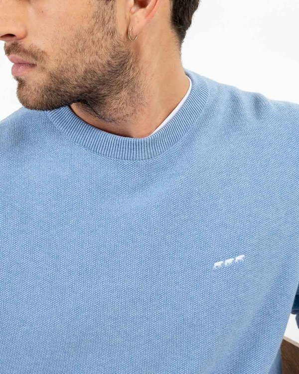Pull uni Noah col rond en coton issu de l'agriculture biologique bleu Pull uni Noah col rond en coton issu de l'agriculture biologique bleu