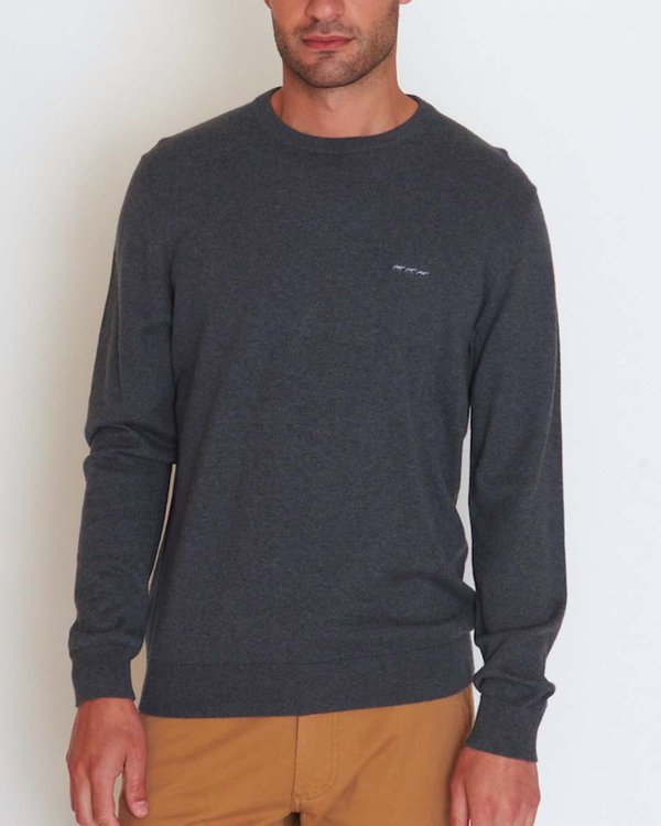 Pull Achille à col rond manches longues en coton et cachemire gris Pull Achille à col rond manches longues en coton et cachemire gris