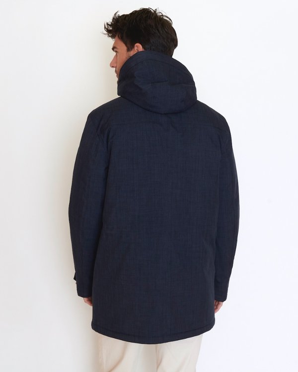 Parka longue unie zippée à capuche bleu Parka longue unie zippée à capuche bleu