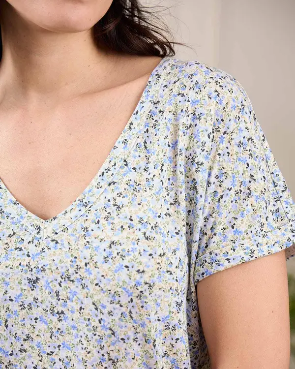 T-shirt lin et viscose bleu