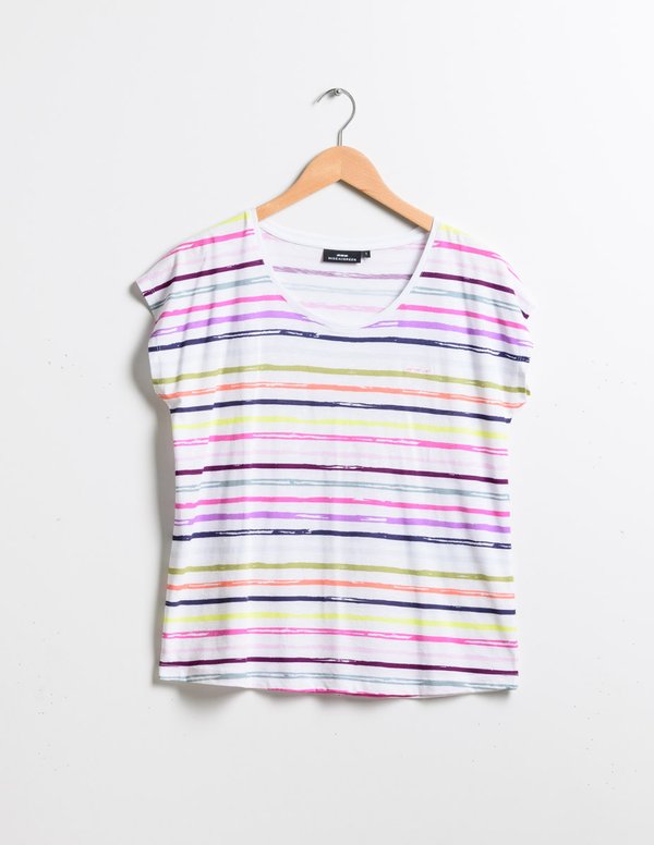 T-shirt col rond manches courtes rayures colorées