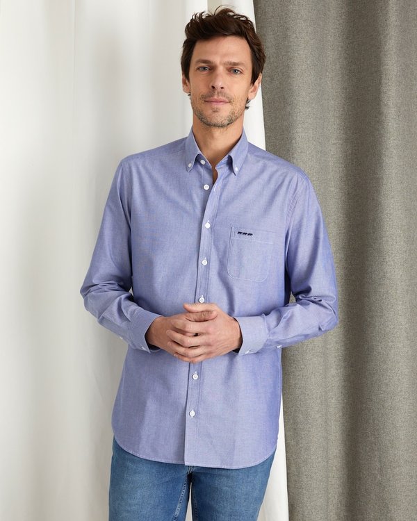 Chemise regular fit classique unie manches longues bleu Chemise regular fit classique unie manches longues bleu