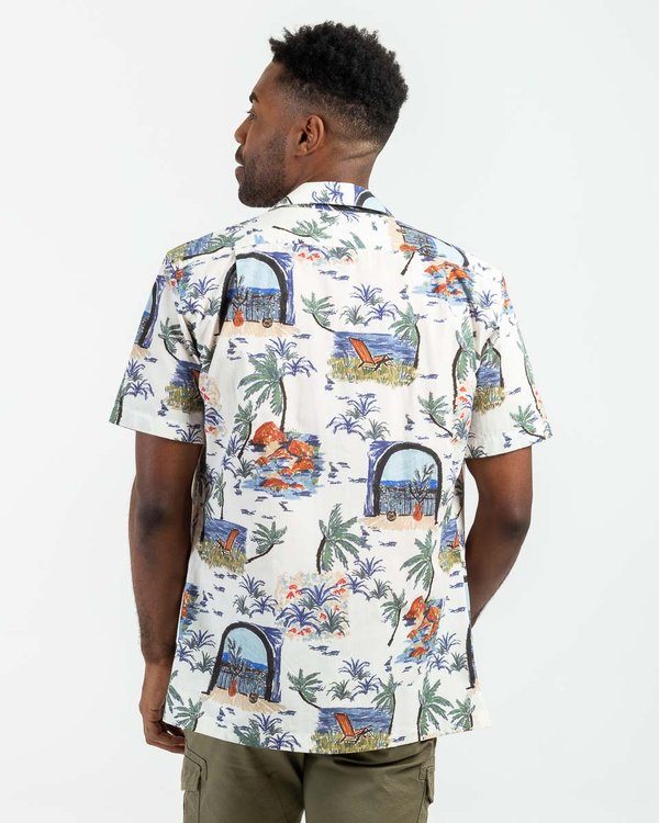Chemise manches courtes imprimé estival en coton blanc Chemise manches courtes imprimé estival en coton blanc
