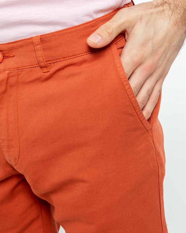 Bermuda coupe chino uni en coton et lin marron
