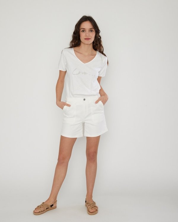 T-shirt manches courtes en coton broderie Love blanc