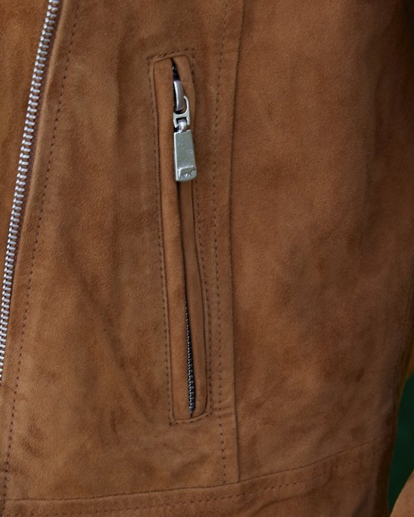Veste perfecto unie en cuir suédine beige Veste perfecto unie en cuir suédine beige