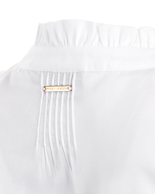 Chemisier en coton popeline manches bouffantes broderies blanc Chemisier en coton popeline manches bouffantes broderies blanc
