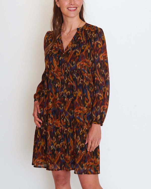 Robe fluide imprimée et gaufré en voile beige Robe fluide imprimée et gaufré en voile beige
