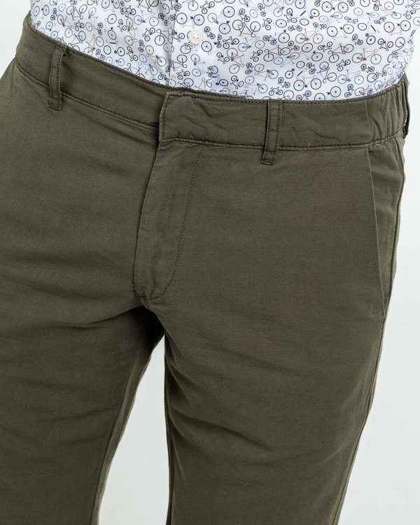 Pantalon chino uni coton et lin vert