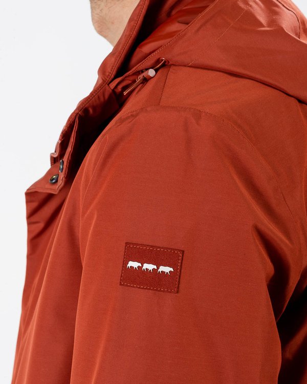 Parka longue rembourrée confort anti-transpirante capuche amovible rouge Parka longue rembourrée confort anti-transpirante capuche amovible rouge
