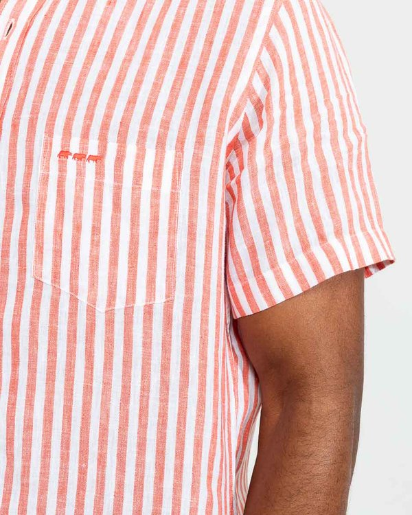 Chemise en lin manches courtes rayures verticales orange Chemise en lin manches courtes rayures verticales orange