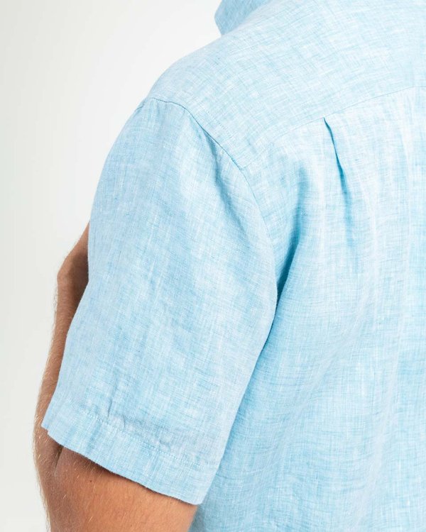 Chemise en lin regular fit unie à manches courtes bleu Chemise en lin regular fit unie à manches courtes bleu