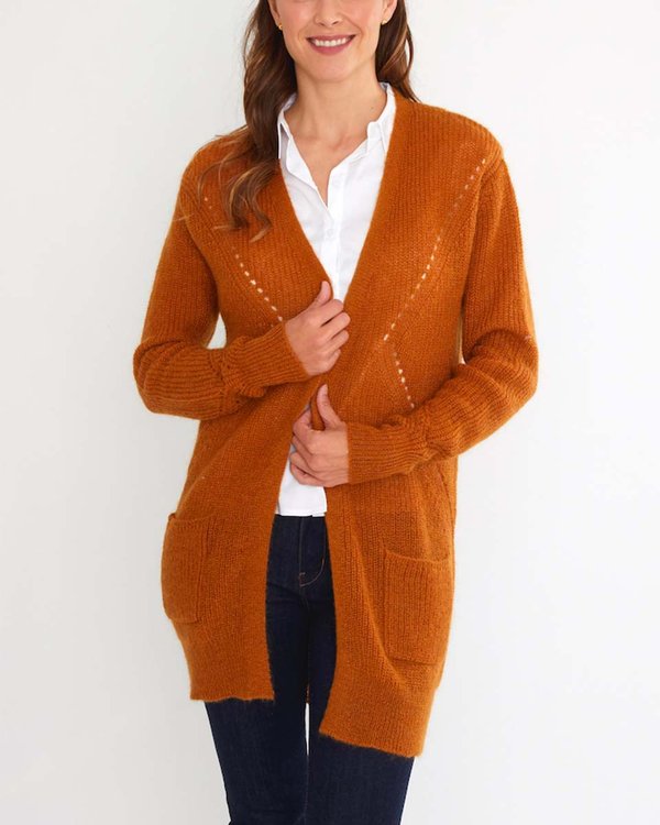 Cardigan long uni en mohair bleu Cardigan long uni en mohair bleu