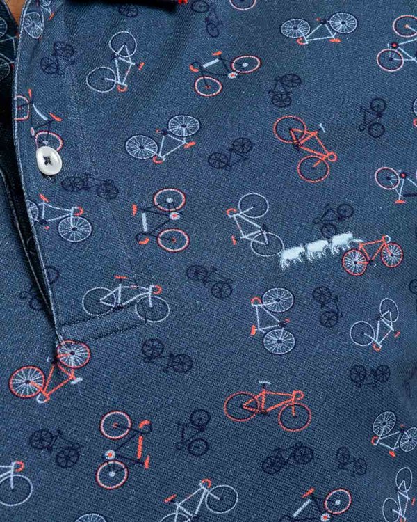 Polo imprimé regular fit manches courtes coton bleu Polo imprimé regular fit manches courtes coton bleu