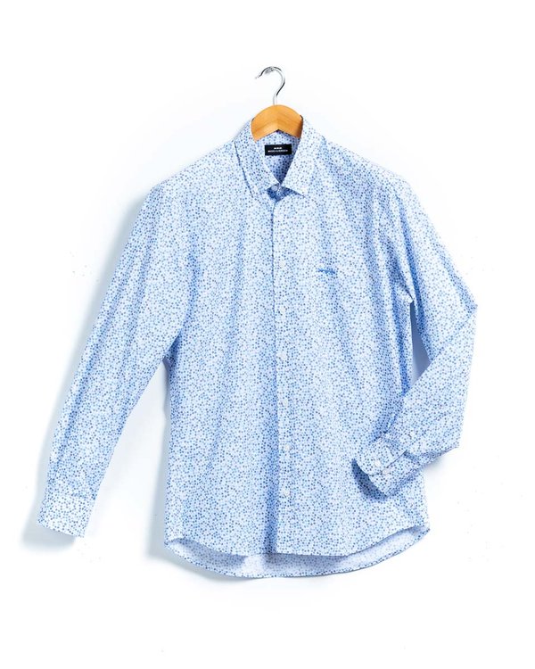 Chemise manches longues regular fit fantaisie en coton bleu