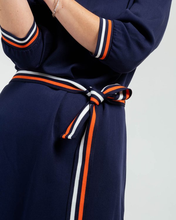 Robe unie col V ceinture tricolore en viscose orange