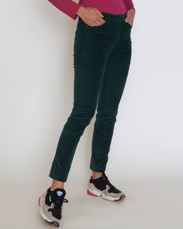 Pantalon slim velours uni vert Pantalon slim velours uni vert