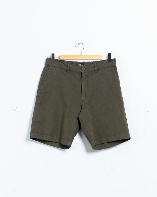 Bermuda coupe chino uni en coton et lin vert