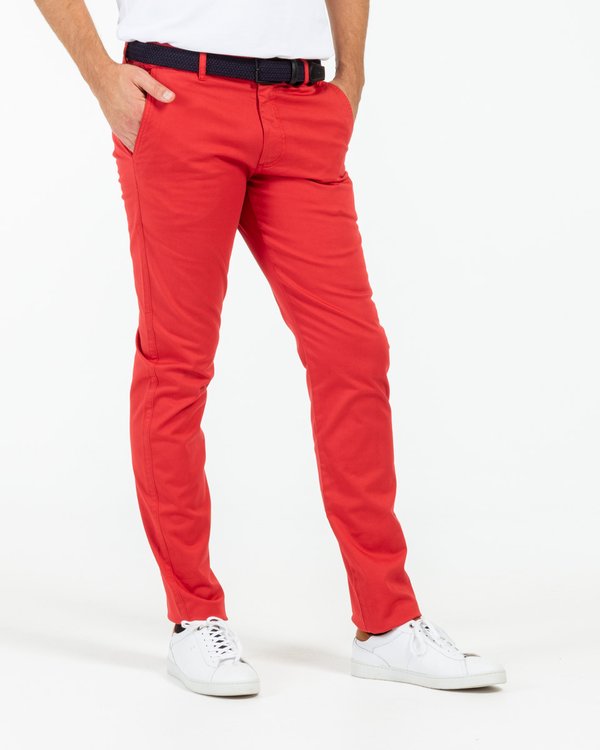 Pantalon chino Lucas uni taille élastique en coton rouge