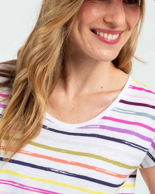 T-shirt col rond manches courtes rayures colorées