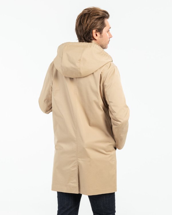 Parka à capuche unie mi-longue beige Parka à capuche unie mi-longue beige