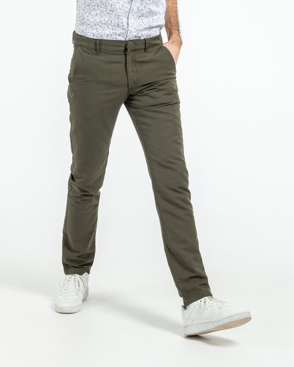 Pantalon chino uni coton et lin vert