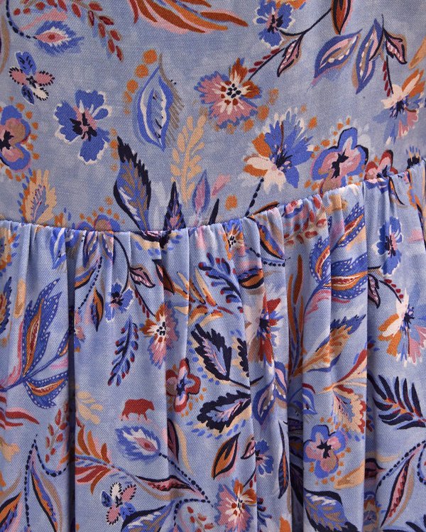 Robe courte évasée imprimée col V en viscose bleu Robe courte évasée imprimée col V en viscose bleu