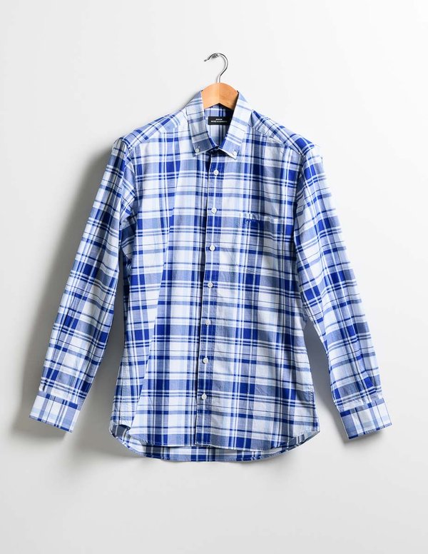 Chemise à carreaux manches longues 100% coton bleu