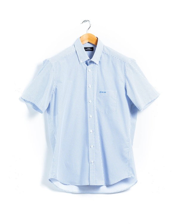 Chemise manches courtes à micro-motifs en coton blanc Chemise manches courtes à micro-motifs en coton blanc