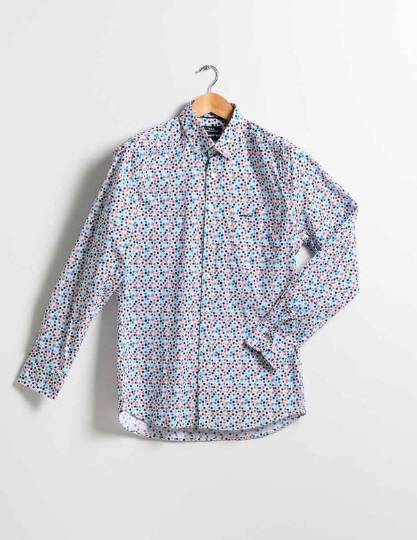 Chemise modern fit à pois manches longues en coton blanc Chemise modern fit à pois manches longues en coton blanc