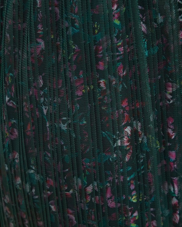 Jupe plissée en viscose imprimé floral et tulle vert