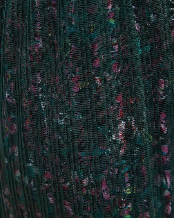 Jupe plissée en viscose imprimé floral et tulle vert Jupe plissée en viscose imprimé floral et tulle vert