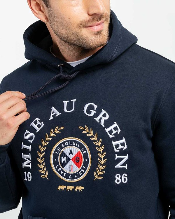 Sweat à capuche unisexe blason Le soleil se lève à l'Est bleu