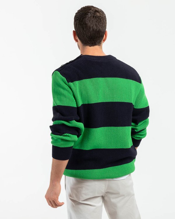 Pull rayé en coton issu de l'agriculture biologique bleu
