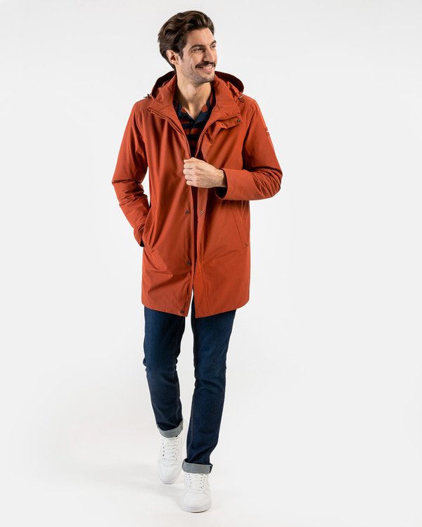 Parka longue rembourrée confort anti-transpirante capuche amovible rouge Parka longue rembourrée confort anti-transpirante capuche amovible rouge