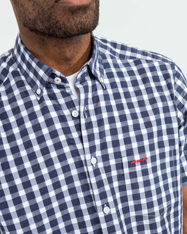 Chemise à carreaux vichy manches courtes en coton bleu
