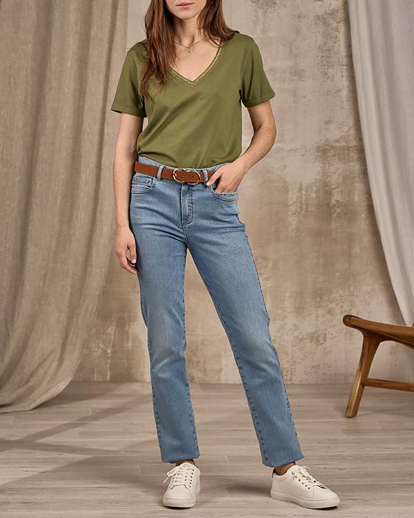 T-shirt col V lurex vert