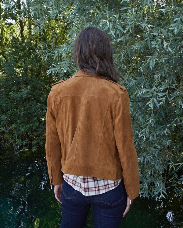 Veste perfecto unie en cuir suédine beige Veste perfecto unie en cuir suédine beige