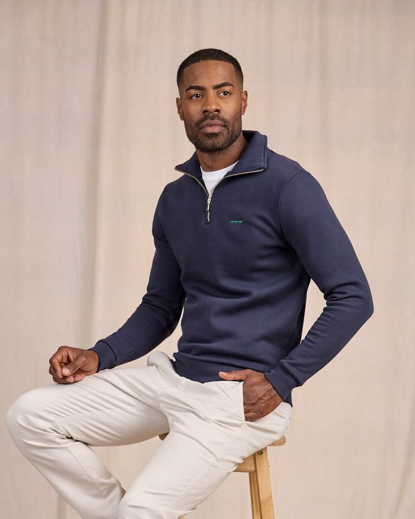 Sweat uni col camionneur bleu Sweat uni col camionneur bleu