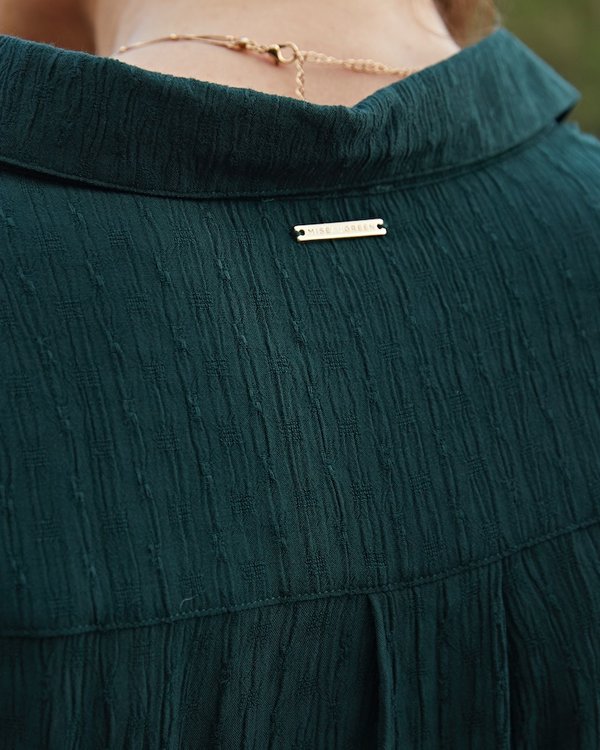 Chemisier à empiècement plissé en viscose jacquard vert Chemisier à empiècement plissé en viscose jacquard vert