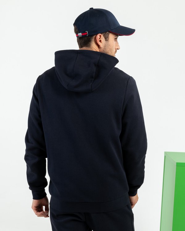 Sweat à capuche zippé uni blason tricolore bleu