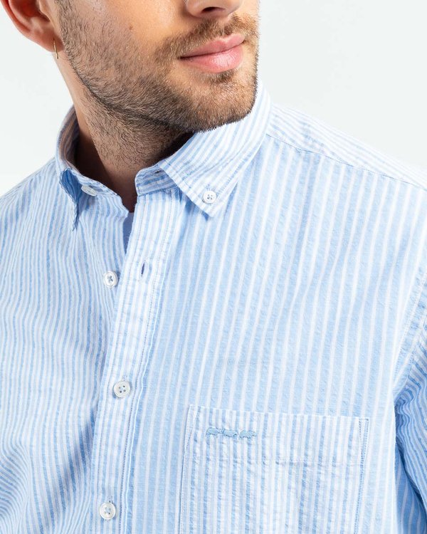 Chemise manches longues regular fit rayures verticales bleu Chemise manches longues regular fit rayures verticales bleu